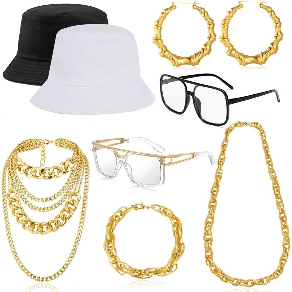 80s 90s Hip Hop Costume Kit for Women Men Accessories Party Wear